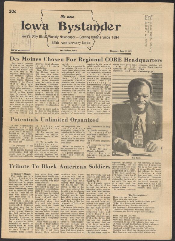 Iowa’s Bystander newspaper (going by various titles throughout the years) was established in Des Moines, Iowa in 1894. The weekly newspaper served as the voice of Iowa’s African American community and covered a variety of local, national, and occasionally international matters. Topics focused on the Black community and was founded with this intent. The newspaper went by various titles throughout the years including: Iowa State Bystander, Iowa Bystander, The Bystander, and The New Iowa Bystander.