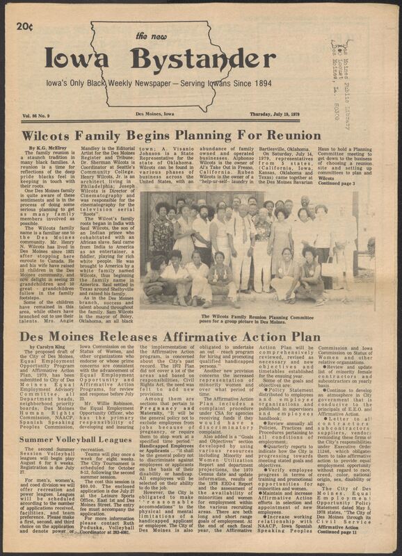 Iowa’s Bystander newspaper (going by various titles throughout the years) was established in Des Moines, Iowa in 1894. The weekly newspaper served as the voice of Iowa’s African American community and covered a variety of local, national, and occasionally international matters. Topics focused on the Black community and was founded with this intent. The newspaper went by various titles throughout the years including: Iowa State Bystander, Iowa Bystander, The Bystander, and The New Iowa Bystander.