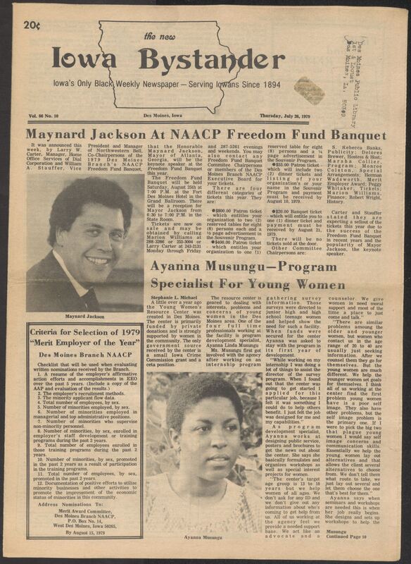 Iowa’s Bystander newspaper (going by various titles throughout the years) was established in Des Moines, Iowa in 1894. The weekly newspaper served as the voice of Iowa’s African American community and covered a variety of local, national, and occasionally international matters. Topics focused on the Black community and was founded with this intent. The newspaper went by various titles throughout the years including: Iowa State Bystander, Iowa Bystander, The Bystander, and The New Iowa Bystander.
