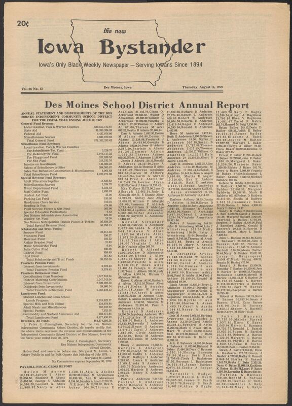 Iowa’s Bystander newspaper (going by various titles throughout the years) was established in Des Moines, Iowa in 1894. The weekly newspaper served as the voice of Iowa’s African American community and covered a variety of local, national, and occasionally international matters. Topics focused on the Black community and was founded with this intent. The newspaper went by various titles throughout the years including: Iowa State Bystander, Iowa Bystander, The Bystander, and The New Iowa Bystander.