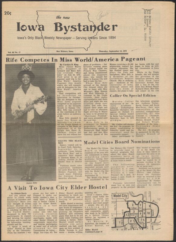 Iowa’s Bystander newspaper (going by various titles throughout the years) was established in Des Moines, Iowa in 1894. The weekly newspaper served as the voice of Iowa’s African American community and covered a variety of local, national, and occasionally international matters. Topics focused on the Black community and was founded with this intent. The newspaper went by various titles throughout the years including: Iowa State Bystander, Iowa Bystander, The Bystander, and The New Iowa Bystander.