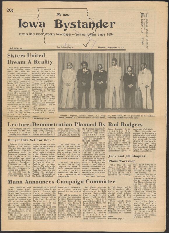 Iowa’s Bystander newspaper (going by various titles throughout the years) was established in Des Moines, Iowa in 1894. The weekly newspaper served as the voice of Iowa’s African American community and covered a variety of local, national, and occasionally international matters. Topics focused on the Black community and was founded with this intent. The newspaper went by various titles throughout the years including: Iowa State Bystander, Iowa Bystander, The Bystander, and The New Iowa Bystander.