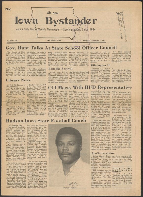 Iowa’s Bystander newspaper (going by various titles throughout the years) was established in Des Moines, Iowa in 1894. The weekly newspaper served as the voice of Iowa’s African American community and covered a variety of local, national, and occasionally international matters. Topics focused on the Black community and was founded with this intent. The newspaper went by various titles throughout the years including: Iowa State Bystander, Iowa Bystander, The Bystander, and The New Iowa Bystander.