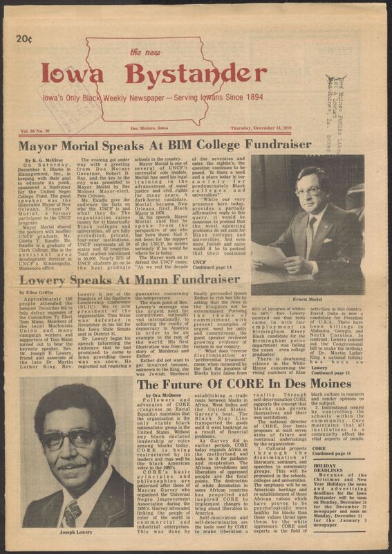 Iowa’s Bystander newspaper (going by various titles throughout the years) was established in Des Moines, Iowa in 1894. The weekly newspaper served as the voice of Iowa’s African American community and covered a variety of local, national, and occasionally international matters. Topics focused on the Black community and was founded with this intent. The newspaper went by various titles throughout the years including: Iowa State Bystander, Iowa Bystander, The Bystander, and The New Iowa Bystander.