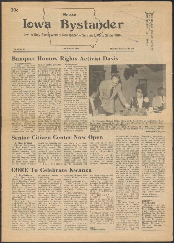 Iowa’s Bystander newspaper (going by various titles throughout the years) was established in Des Moines, Iowa in 1894. The weekly newspaper served as the voice of Iowa’s African American community and covered a variety of local, national, and occasionally international matters. Topics focused on the Black community and was founded with this intent. The newspaper went by various titles throughout the years including: Iowa State Bystander, Iowa Bystander, The Bystander, and The New Iowa Bystander.