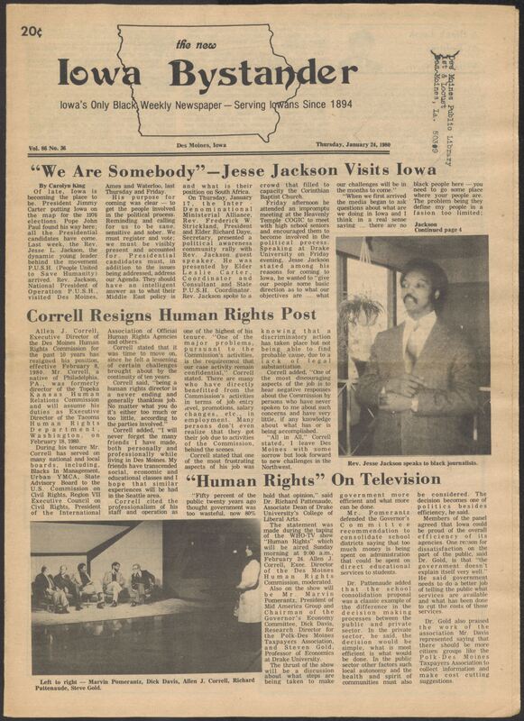 Iowa’s Bystander newspaper (going by various titles throughout the years) was established in Des Moines, Iowa in 1894. The weekly newspaper served as the voice of Iowa’s African American community and covered a variety of local, national, and occasionally international matters. Topics focused on the Black community and was founded with this intent. The newspaper went by various titles throughout the years including: Iowa State Bystander, Iowa Bystander, The Bystander, and The New Iowa Bystander.