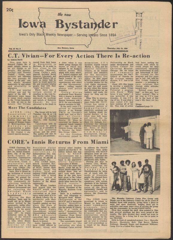 Iowa’s Bystander newspaper (going by various titles throughout the years) was established in Des Moines, Iowa in 1894. The weekly newspaper served as the voice of Iowa’s African American community and covered a variety of local, national, and occasionally international matters. Topics focused on the Black community and was founded with this intent. The newspaper went by various titles throughout the years including: Iowa State Bystander, Iowa Bystander, The Bystander, and The New Iowa Bystander.