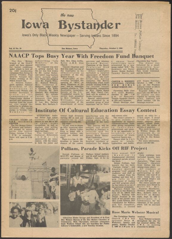 Contents include but are not limited to A.M.E. delegates gather in Chicago for epoch-making General Conference, Governor Baker urges tolerance at A.M.E. Zion church conference, Professor Reuter addresses race relations and discrimination at Drake University, militant Black mine worker Isaiah Hawkins expelled from union, attorney S. Joe Brown attends A.M.E. conference seeking changes, and other topics.