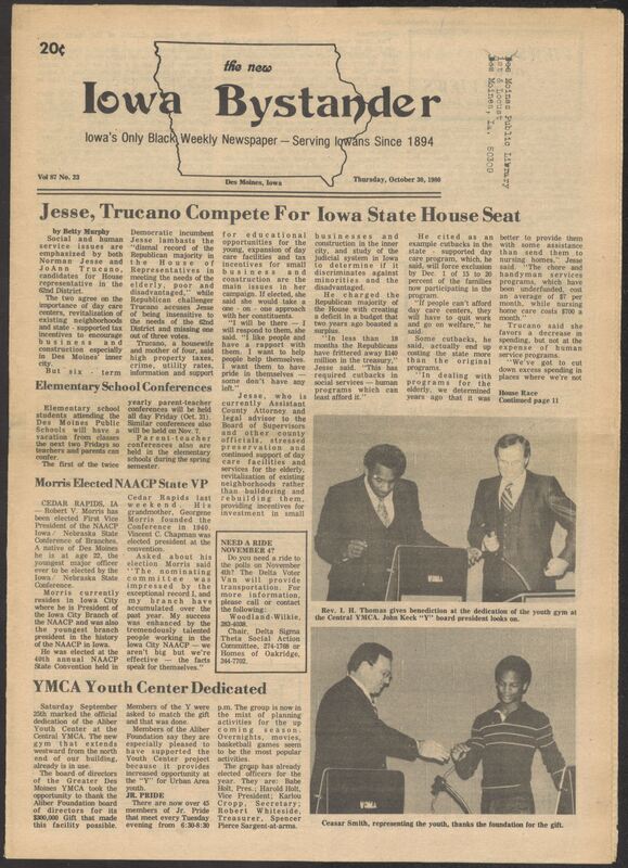 Iowa’s Bystander newspaper (going by various titles throughout the years) was established in Des Moines, Iowa in 1894. The weekly newspaper served as the voice of Iowa’s African American community and covered a variety of local, national, and occasionally international matters. Topics focused on the Black community and was founded with this intent. The newspaper went by various titles throughout the years including: Iowa State Bystander, Iowa Bystander, The Bystander, and The New Iowa Bystander.