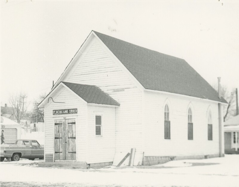 The front of the St. James AME Church.