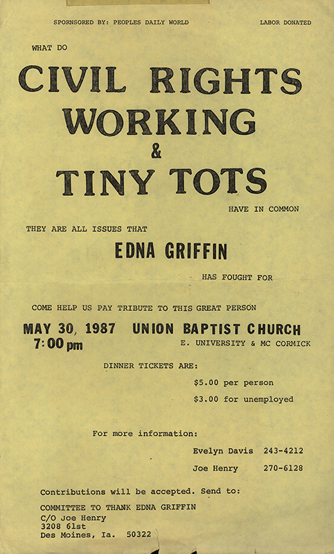 Poster for Edna Griffin Tribute dinner.