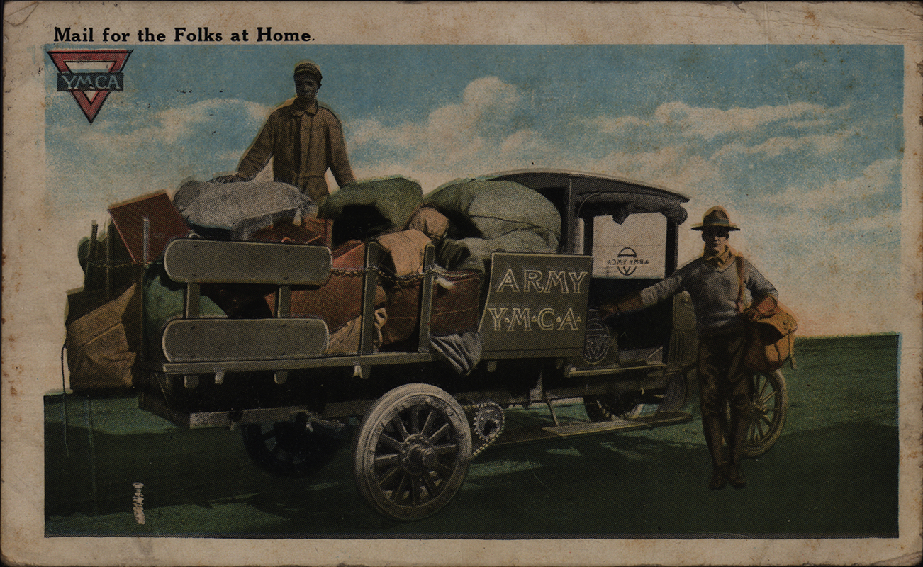 Postcard sent by John to Miss Rose Casinger informing her he arrived at camp.