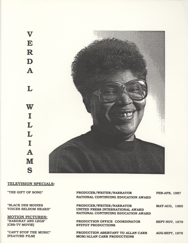 Resume or curriculum vitae for Verda L. Williams.