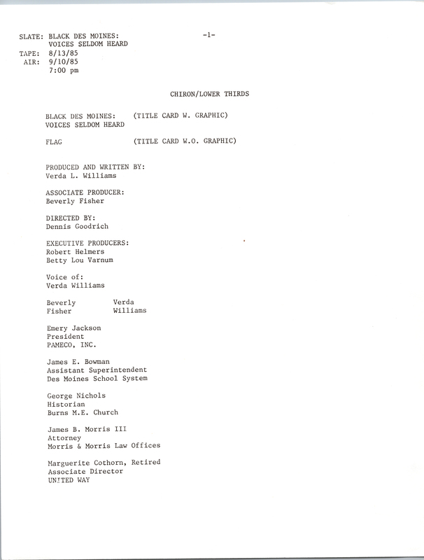 Transcript of "Black Des Moines: Voices Seldom Heard".