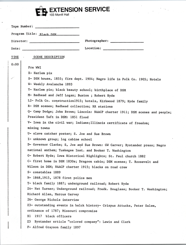 Scene descriptions for "Black Des Moines: Voices Seldom Heard".