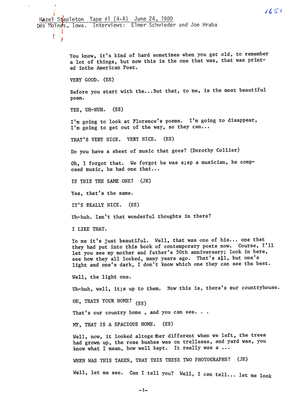 Oral history transcipt from a project conducted by Dorothy Schwieder, Elmer Schwieder, and Joseph Hraba--all professors of Iowa State University--in 1980-1983 about the majority African-American coal mining community of Buxton, Iowa.