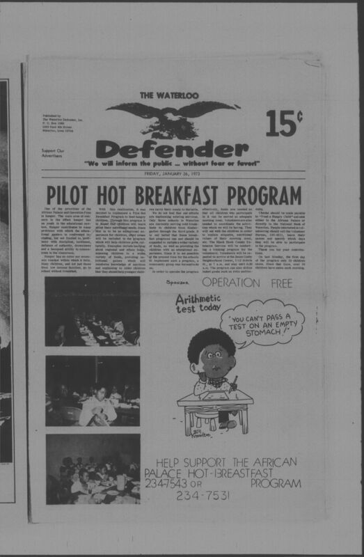 The Waterloo Defender, a weekly newspaper for the Black community, was published in Waterloo, Iowa, during the 1960s and 1970s. The publication, which covered news of interest to African Americans in Waterloo and beyond, carried the slogan "We will inform the public ... without fear or favor!" Issues in this collection range from 1966 to 1979. The last available issue, dated September 20, 1979, and titled simply The Defender, refers to a gap in coverage in its top story, "Back on the Streets Again." The issues in this collection are digitized versions of microfilm copies; microfilm reels of the Waterloo Defender also contain copies of the 1950s publications The Waterloo Post and The Waterloo Star.