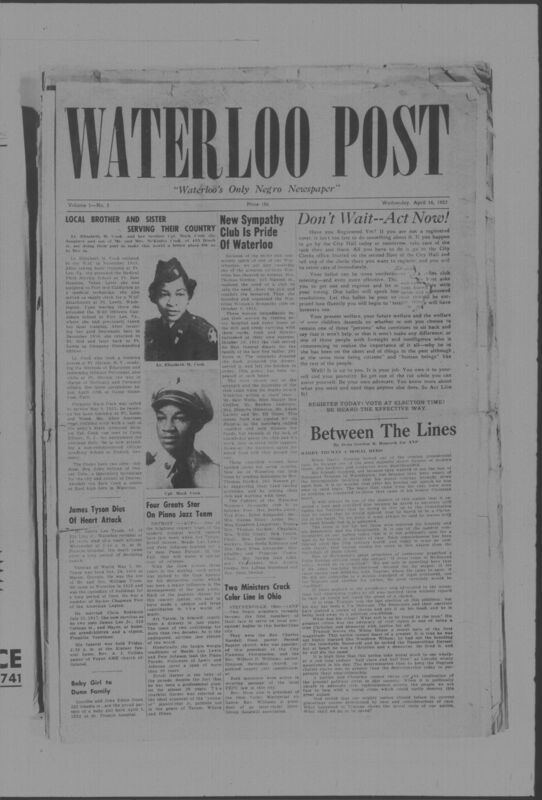 The Waterloo Post was a newspaper for the Black community published weekly in Waterloo, Iowa, during the 1950s. Carrying the slogan "Waterloo's Only Negro Newspaper," the publication covered covered news of interest to local African Americans, including civil rights and other political topics. The first issue was published on March 22, 1952; the last available issue in this collection is dated to February 12, 1953. The issues are digitized versions of microfilm copies.
