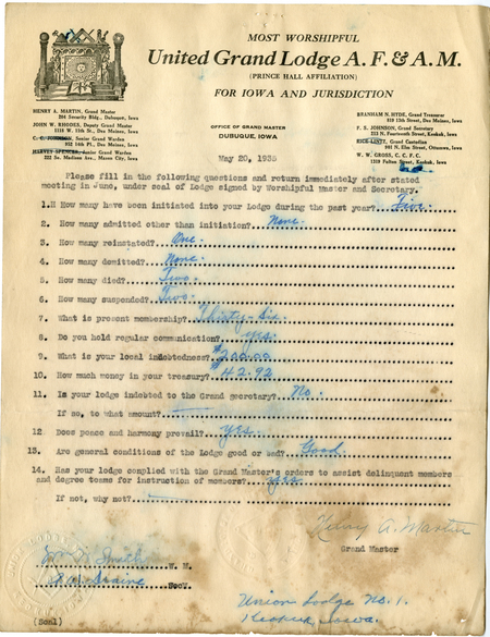 Questionnaire, Union #1