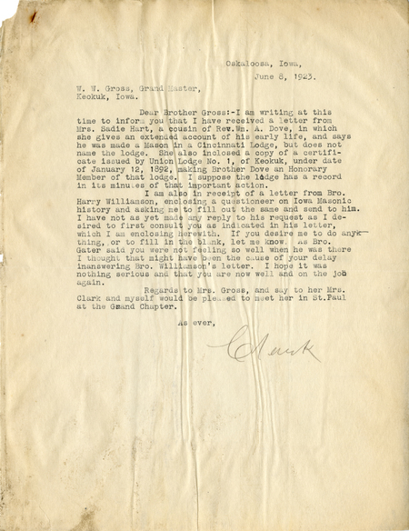 Correspondence Between Grand Master W. W. Gross And Clark