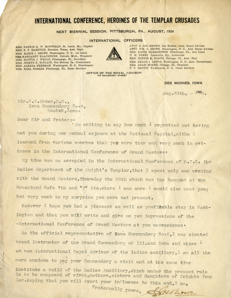 Correspondence Between W. W. Gross And S. Joe Brown