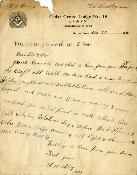 Correspondence Between W. W. Gross And Ed Woodley