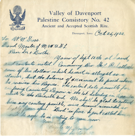 Correspondence Between W. W. Gross And Eugene M. Stoward