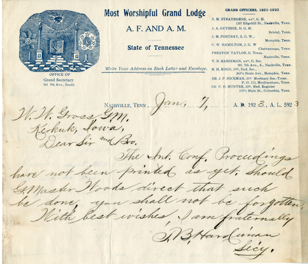 Correspondence Between W. W. Gross And T. B. Hardiman