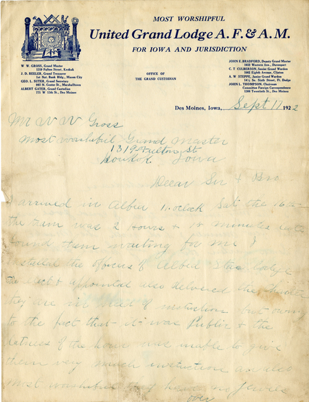 Correspondence Between W. W. Gross And Albert Gater