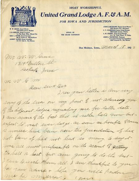 Correspondence Between W. W. Gross And Albert Gater