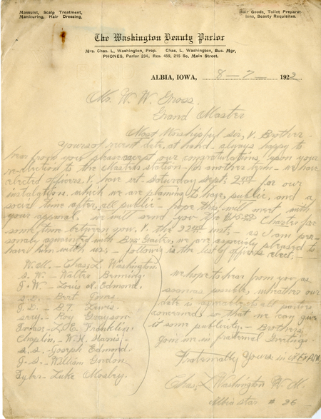 Correspondence Between W. W. Gross And Chas. L. Washington