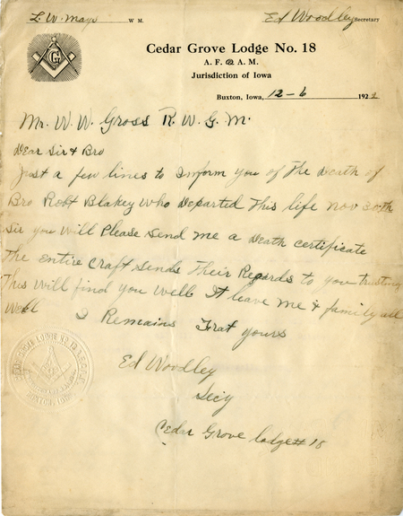 Correspondence Between W. W. Gross And Ed Woodley
