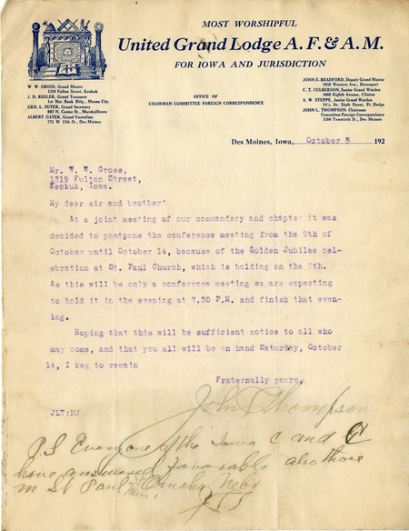 Correspondence Between W. W. Gross And John L. Thompson