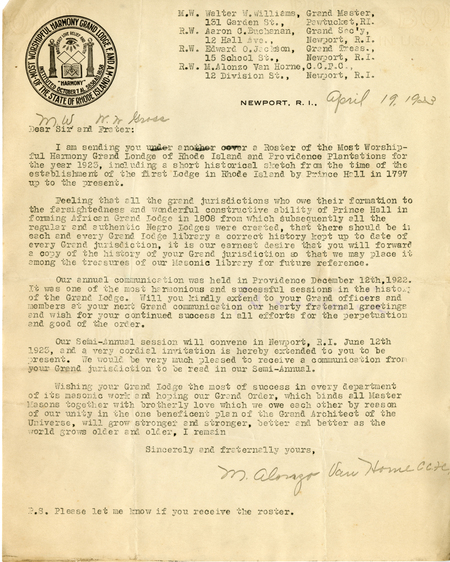 Correspondence Between W. W. Gross And M. Alonzo Van Horne