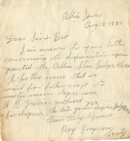Correspondence From Roy Grayson