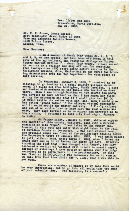 Court Case Correspondence From William W. Green