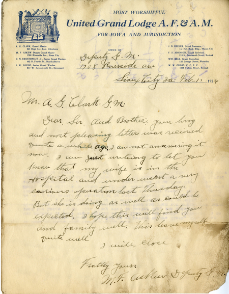 Correspondence Between M. F. Askew And Grand Master A. G. Clark