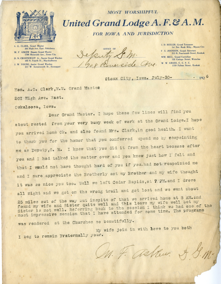 Correspondence Between M. F. Askew And Grand Master A. G. Clark