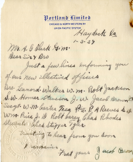Correspondence Between Jacob Brown And Grand Master A. G. Clark