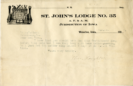 Correspondence Between William Houghton And Grand Master A. G. Clark