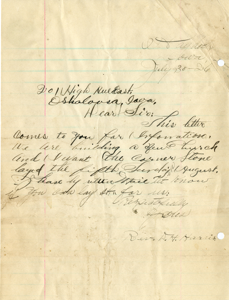 Correspondence Between Reverend D. H. Harris And Grand Master A. G. Clark