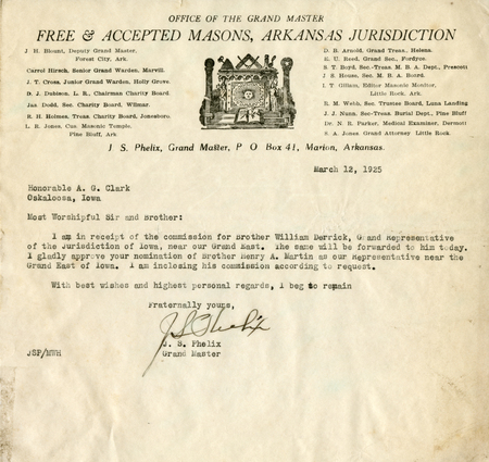 Correspondence Between Grand Master J. S. Phelix And Grand Master A. G. Clark