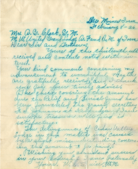 Correspondence Between W. C. Buice And Grand Master A. G. Clark