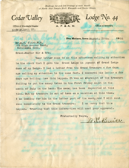 Correspondence Between W. C. Buice And Grand Master A. G. Clark