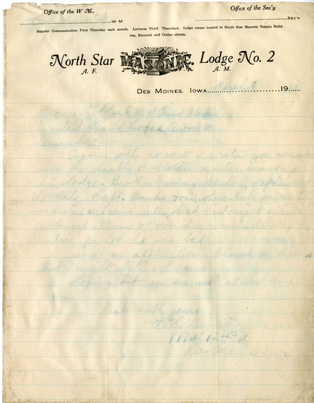 Correspondence Between E. L. Dimitry And Grand Master A. G. Clark