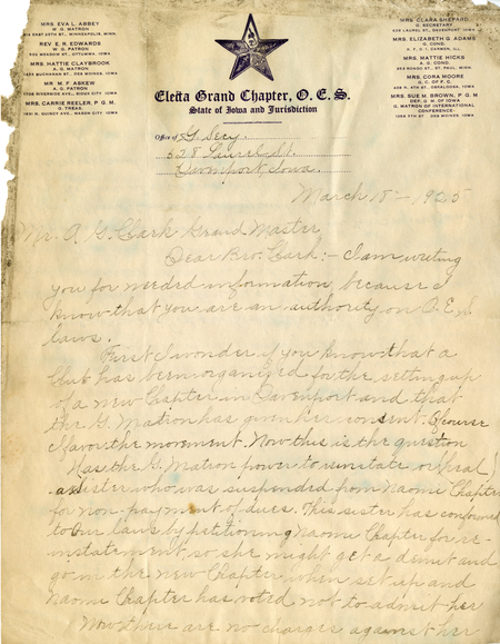 Correspondence Between Clara Shepard And Grand Master A. G. Clark
