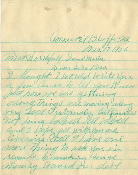 Correspondence Between William A. Griens (?) And Grand Master A. G. Clark