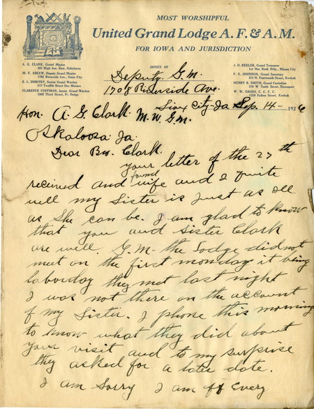 Correspondence Between M. F. Askew And Grand Master A. G. Clark