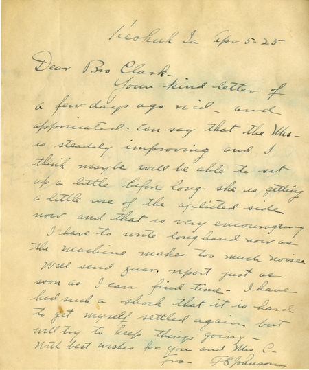 Correspondence Between F. S. Johnson And Grand Master A. G. Clark