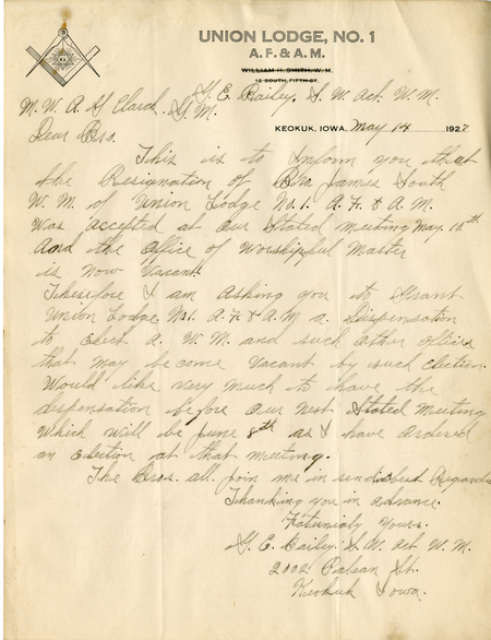 Correspondence Between G. E. Bailey And Grand Master A. G. Clark